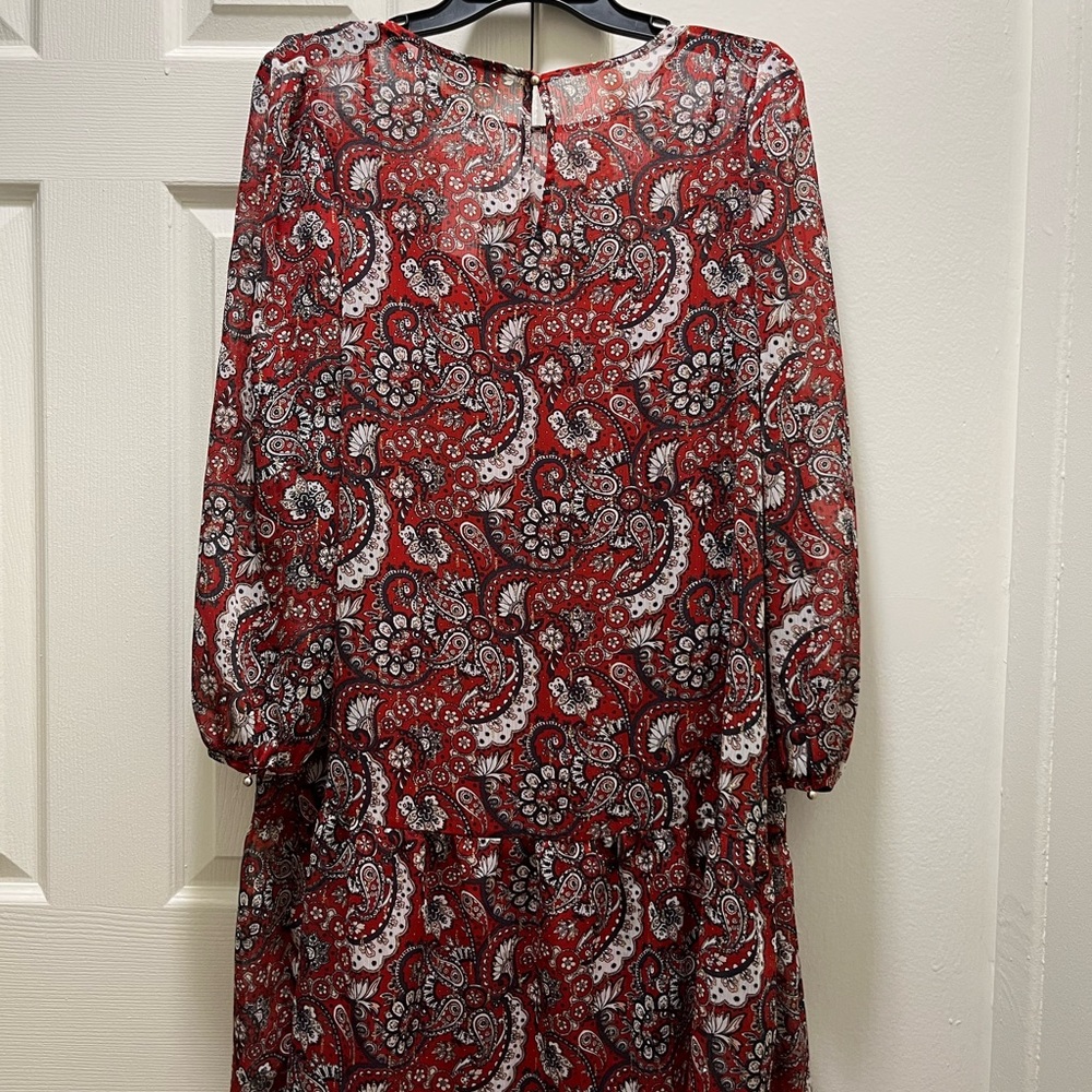 LOFT Red and Black Paisley Long Sleeve Dress